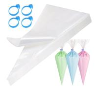 Honicemar 45 x 24 cm Large Piping Bags 50 Pcs Disposable Icing Buttercream Bag Heavy Duty Thick Clear Pastry Bag for Cake Cupcake Choux Dessert Cookies Decoration, with 4 Silicone Tie Rings