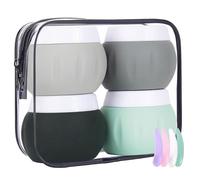 Honicemar 50ml Silicone Travel Containers Set (4 Pack), with Spatula & Clear Storage Bag, Leak Proof Travel Accessories Portable Storage Jars for Cosmetics Creams Toiletries Jewelry - Grey