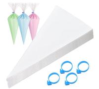 Honicemar 55 x 28 cm Extra Large Piping Bags 50 Pcs Disposable Icing Buttercream Bag Heavy Duty Thick Clear Pastry Bag for Cake Cupcake Choux Dessert Cookies Decoration, with 4 Silicone Tie Rings