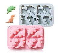 Honicemar 8 Cavities Dinosaur Shape Chocolate Mould, Baking DIY Tools Cartoon Animal Silicone Mould, Set of 2 Pieces Non Stick Silicone Molds for Cake Chocolates Jelly Ice Cream Candy, etc
