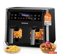 HoninJoy 10 Quart Large Double Basket Air Fryer with Viewing Window and 50 Paper Liners, Dual Zone Air Fryers with 10-in-1 Digital Touch Screen