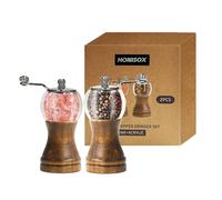 HONISOX Pepper Mills Salt Pepper Grinder Set Roast Black Salt and Pepper Shakers 2pcs-5in Retro Wood Acrylic Ceramic Blades Classical Metal Handle, Enjoy Best Fresh Ground Pepper Spice Grinder
