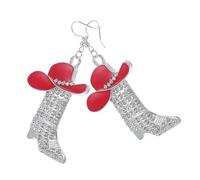 HONITANO 1 Pair Cowboy Boot Earrings Rhinestone Western Hat Dangle Jewelry for Women Unique Alloy Design for Concerts Parties and Rodeos Eye Catching Accessories
