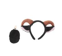 HONITANO 1 Set Lamb Costume Headband & Tail Cosplay Set - Plush Goat Horns Headwear - Cute Sheep Cosplay Props for Girls Farm Birthday Party Halloween New Year Black