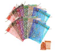 HONITANO 100 Pcs Small Organza Drawstring Bags with Star Moon Patterns Durable Mesh Candy Pouches Vibrant Mixed Colors Elegant Party Favor Bags for Weddings Birthdays Holiday Celebrations