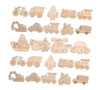 HONITANO 100Pcs Unfinished Wooden Transportation Shapes DIY Craft Cutouts for Painting Projects Including Train Bicycle Helicopter Rocket Ship Educational Wood Embellishments