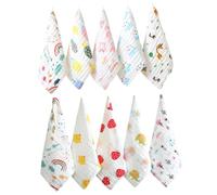 HONITANO 10pcs Face Towel Cotton Muslin Washcloths Soft Absorbent Handkerchiefs for Newborns Boys with Cute Cartoon Patterns
