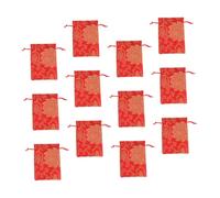 HONITANO 12pcs Chinese Style Embroidered Drawstring Gift Pouches for Party Favors Wedding Candy Snacks Storage Bags with Easy Close Opening Red Vintage Design