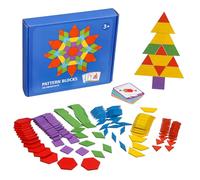 HONITANO 155 Pcs Wooden Pattern Blocks with Bright Colors and Smooth Surface Geometric Shapes Puzzle for Preschool Learning Includes Storage Bag for Easy Organization and Creative Play