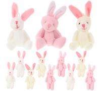 HONITANO 15pcs Jointed Plush Rabbit Keychain Set - Tiny Stuffed Bunny Pendants in Pink, White, and Cream - Mini Animal Plush Decorations for Bag, Car, and Home Decor