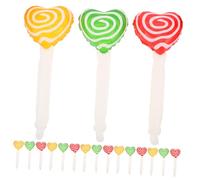 HONITANO 18pcs Candy Pattern Inflatable Heart Balloons Transparent PE Party Decoration Sticks in Yellow Red Green Adorable Foil Props for Birthday Wedding Holiday Photo Booth Enhancing