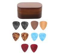 HONITANO 1Set 10 Guitar Picks with Wooden Case - Guitar Pick Holder - Mini Jewelry Box - Bass Accessories Present for Son, Mother, Father, Friend, Teacher