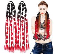 HONITANO 2 Pcs Gradient Black Red Ponytail Hair Extensions Faux Long Ponytail Hairpieces with Bubble Lantern Style for Women Clip-in Synthetic Hair Tails