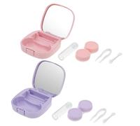 HONITANO 2 Sets Colored Cases Portable Cosmetic Lens Carrying Box with Mirror Cute Heart Shape Organizer for Travel and Daily Use Purple Pink
