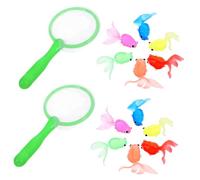 HONITANO 2 Sets Creative Cartoon Bath Goldfish Ornament with Soft Rubber Fish and Nets for Bathing Fun Safe Smooth Edges Material Hand Eye Coordination Development Random Color