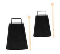 HONITANO 2 Sets Metal Cowbell Percussion Instruments with Mallet Sticks and Noise Makers for Drum Set Lightweight Black Orff Musical Bells for Early Childhood Education and Sporting Events