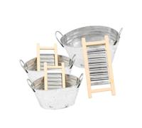 HONITANO 2 Sets Miniature Dollhouse Tin Washboard and Bucket Set, Mini Bathroom Decor Accessories for Doll Supplies, Suitable for Dollhouse and Miniature Scene