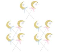 HONITANO 20pcs Pink and Blue Moon and Star Cake Toppers with Butterfly Bows Non-edible Baking Decorations for Birthday Mini Cakes and Party