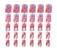 HONITANO 24pcs Short Reusable Stick Fake Nails Purple Short Press Nails Silver Lines Design Artificial False for Girls Casual Wear