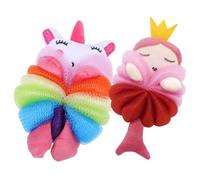 HONITANO 2pcs Cartoon Bath Loofah Soft Skin Wash Sponge with Cute Mermaid Unicorn Design Gentle Shower Scrubber for Easy to Store Bathing Balls
