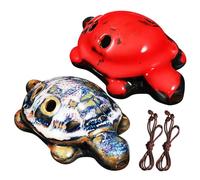 HONITANO 2pcs Ceramic Ocarina with Cute Turtle Design Porcelain Musical Instrument for Beginners and Experienced Players Rich Sound Handcrafted Craftsmanship in Blue and Red Glaze