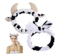 HONITANO 2pcs Cow Pattern Makeup Headband for Soft Spa Face Wash Hair Accessories Cute Bow and Horn Design Comfortable All-day Wear for Skincare and Daily Use