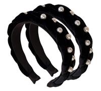 HONITANO 2pcs Elegant Pearl Headbands for Women and Wide Velvet Hair Hoops with Comfortable Elasticity Less Compression Stylish Beaded Hair Accessories for Daily Wear and Gift Giving