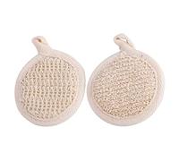 HONITANO 2pcs Exfoliating Bath Scrubber Towel 8x8cm Natural Linen and Loofah Circle Pads Skin Scrubbing Cloths for Shower and Body Dead Skin Removal