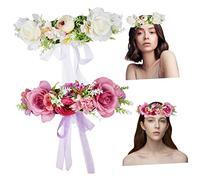 HONITANO 2pcs Flower Crown Headband Rose Design for Weddings Festivals and Parties Lightweight Hair Accessories for Women and Girls