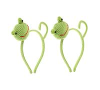 HONITANO 2pcs Handmade Cute Frog Headband Big Eyes Cartoon Hair Accessory for Women for Makeup Skincare and Festivals Unique Knitted Design