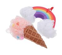 HONITANO 2pcs Ice Cream Rainbow Bath Balls Soft Sponge Shower Puff Set for Exfoliating Loofah Body Scrubber Deep Cleansing Mesh Sponges Bath Accessories