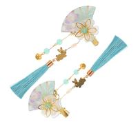 HONITANO 2pcs Kimono Flower Fan Shaped Hair Clips with Tassel Bell Elegant Japanese Hair Accessories for Women for Traditional Kimono Styles and Special Occasions