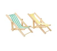 HONITANO 2Pcs Mini Doll Chair Realistic Folding Deck Chair Ornament for Dollhouse Lightweight Charming Playhouse Furniture Yellow Green Design