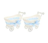 HONITANO 2pcs Multi Function Woven Cart Basket for Candy Flowers and Gifts Sturdy Decorative Sundries Storage Organizer for Shower and Home Decor Blue Pram Shape