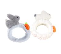 HONITANO 2Pcs Plush Bunny Ear Headbands Soft Elastic Makeup Hairbands for Women Cute Cartoon Rabbit Design Flannel Spa Face Washing Hairbands for Skincare Shower Yoga