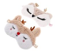 HONITANO 2pcs Plush Cute Reindeer Eye Mask for Women Blindfold with Total Light Blockage Lightweight Portable Cartoon Sleeping Cover for Holiday Parties and Daily Use