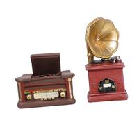 HONITANO 2pcs Retro Mini Phonograph Resin Ornaments Vintage Gramophone Sculpture for Dollhouse Home Office Cafe Decor with Sturdy Design and Artistic Ambiance Enhancement