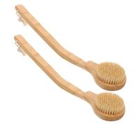 HONITANO 2Pcs Shower Brush Long Handle Bath Body Scrubber for Wet Dry Use Back Exfoliating Deep Cleanse Soft Bristles Massage Relaxation Khaki