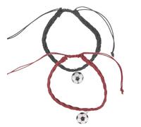 HONITANO 2pcs Soccer Charm Bracelets for Couples, Bohemian Wax Cord Braided Wrist Chains in Black and Red, Creative Football Player Wrist Accessories for Men and Women Party