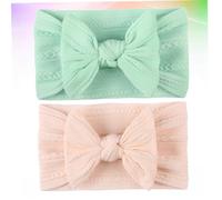 HONITANO 2pcs Soft Nylon Headbands with Bowknot Breathable Jacquard Wide Hairbands for Skin-friendly Headdress Accessories in Pink and Mint Green for Shower and Birthday Parties