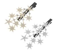 HONITANO 2pcs Sparkling Rhinestone Star Duckbill Hair Clips for Women Secure Non-slip Korean Style Barrettes for Bangs and All Hair Types Elegant Silver Gold Accessories