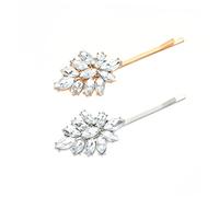 HONITANO 2Pcs Unique Rhinestone Hair Clips Set Elegant Leaf Design Bobby Pins for Women Party Hair Decorations Gold Silver