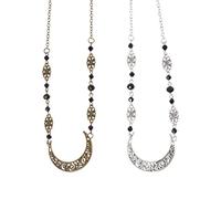 HONITANO 2pcs Vintage Forehead Chain Hair Jewelry Hollow Moon Pattern Natural Stone Crystal Bridal Headdress Black Crystal Copper and Silver Tone Wedding Hair Decor
