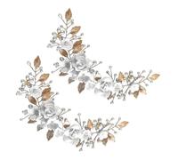 HONITANO 2Pcs White Polymer Clay Flower Wedding Hair Pieces with Silver Alloy Leaves Bridal Hair Vine Head Decor for Bride and Prom