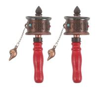HONITANO 2pcs Wooden Handle Prayer Wheel: Handheld Praying Wheel with Tibetan Buddhist Six-Character Truth Buddha Scriptures for Yoga