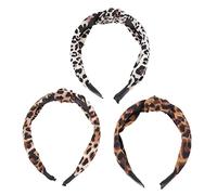 HONITANO 3 Pcs Leopard Print Wide Knotted Hairbands for Women Soft Fabric Wrapped Headbands with Cross Knot Design Stylish Hair Accessories to Enhance Charm and Comfort