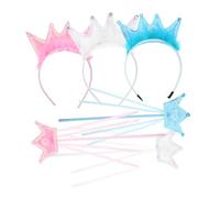 HONITANO 3 Sets Fairy Tiara and Princess Wand Creative Role Play Crown and Magical Sticks for Birthday Parties Holiday Dress-up Accessories Imaginative Play Kit in White Blue Pink