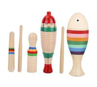 HONITANO 3 Sets Wooden Guiro Percussion Instruments for Beginners with Sticks Guiro Shaker Including Rainbow Claves Fish Frog Sound Tube for Hand Eye Coordination Development