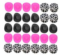 HONITANO 30pcs Miniature Plastic Cowboy Hats for Dollhouse Decoration Tiny Adorable Hats for Crafts and Party Accessories Lightweight DIY Doll Dress-up Includes Pink Black and Cow Print