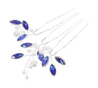 HONITANO 3pcs Blue Rhinestone Hair Forks for Women Decorative Copper Wire Hair Sticks with Pearls Stylish and Elegant for New Year's Parties and Banquets